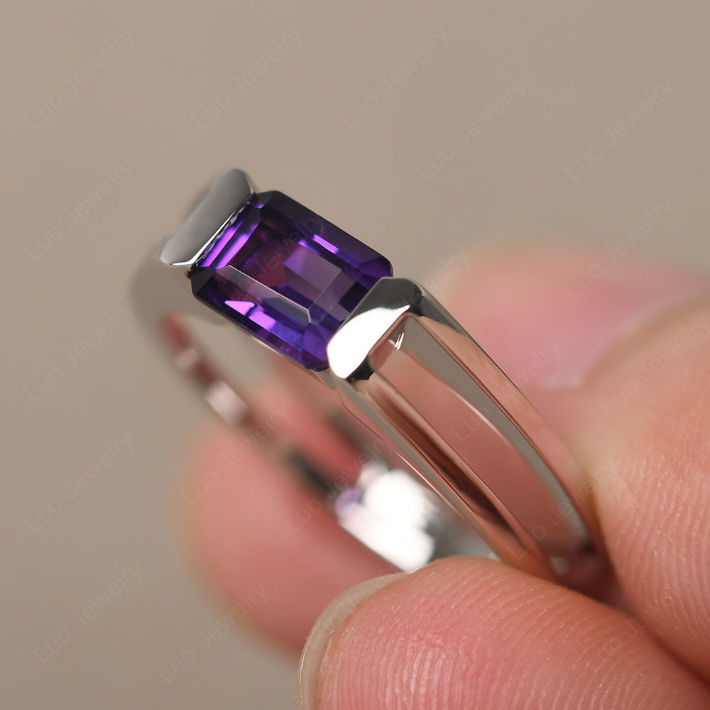 East West Amethyst Solitaire Ring - LUO Jewelry
