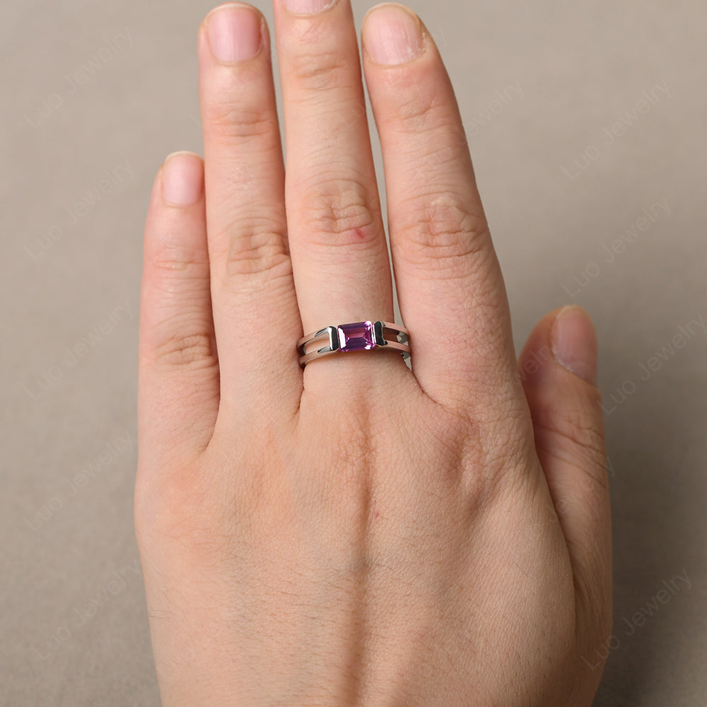 East West Pink Sapphire Solitaire Ring - LUO Jewelry