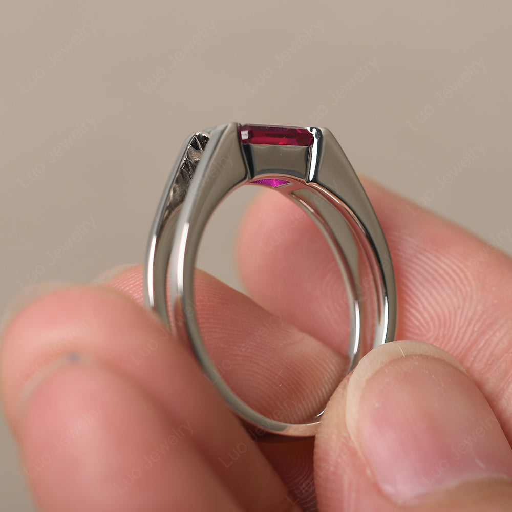 East West Ruby Solitaire Ring - LUO Jewelry