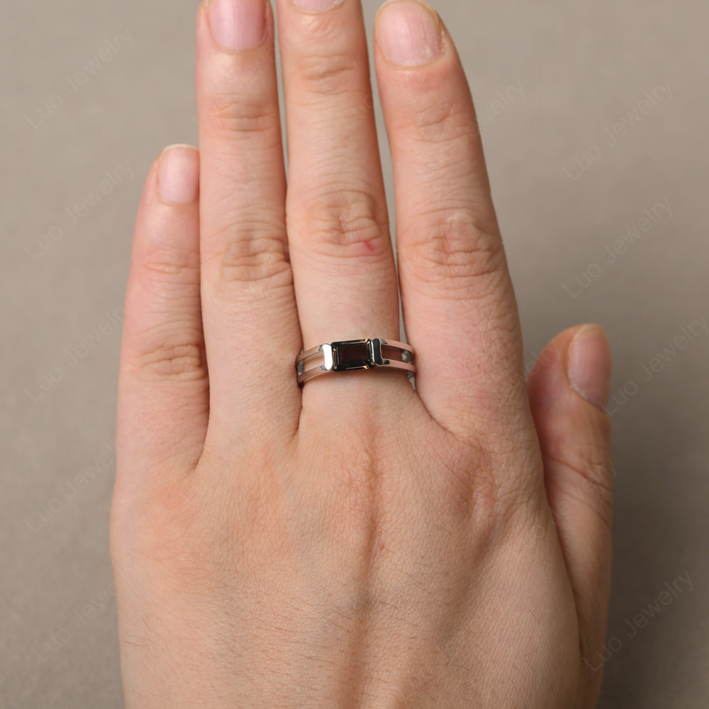 East West Smoky Quartz  Solitaire Ring - LUO Jewelry
