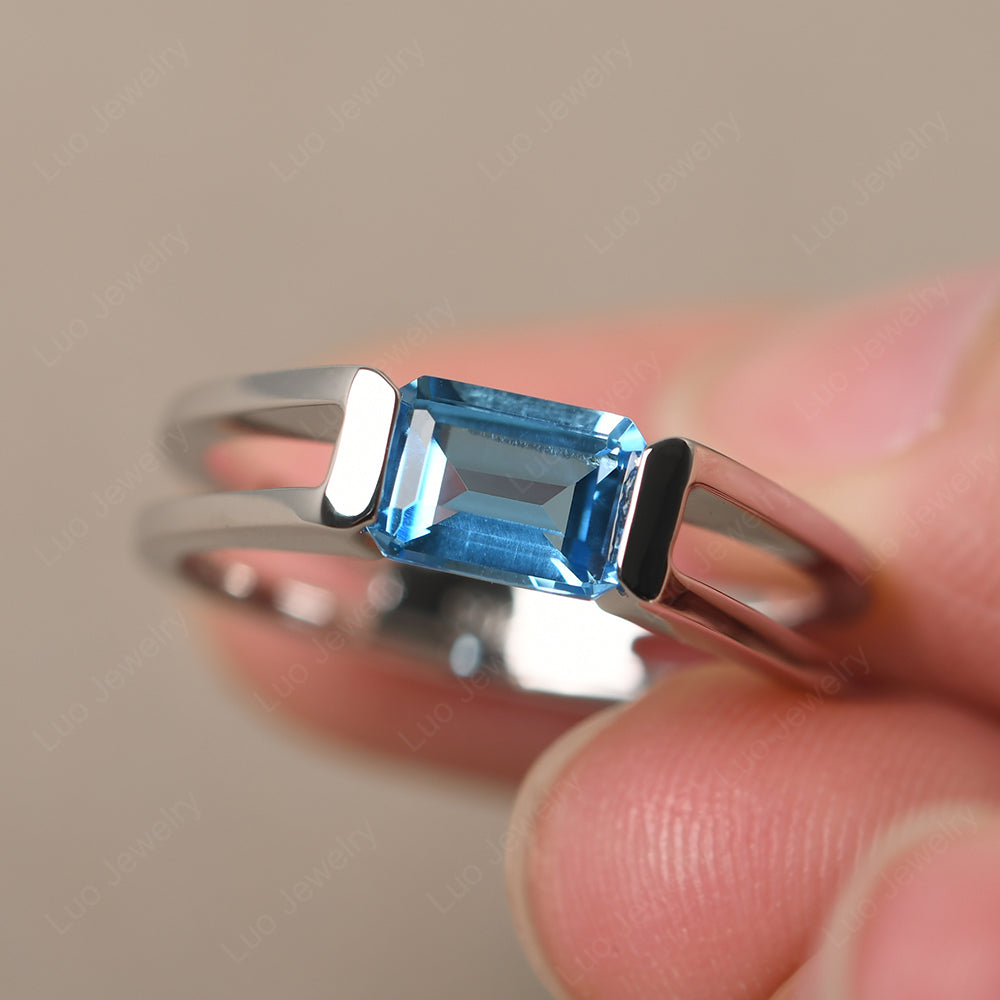 East West Swiss Blue Topaz Solitaire Ring - LUO Jewelry