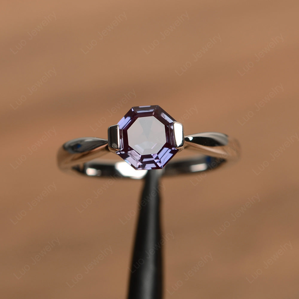 Octagon Cut Alexandrite Solitaire Engagement Ring - LUO Jewelry