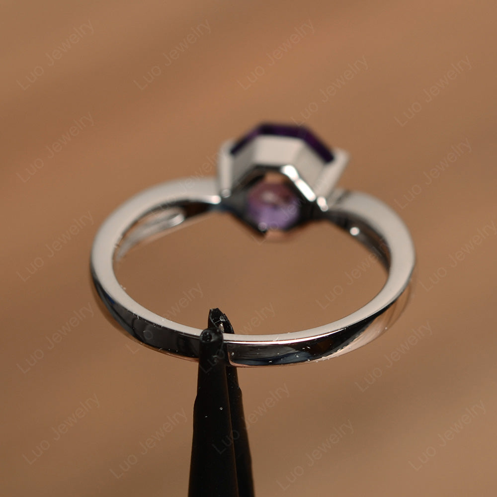 Octagon Cut Amethyst Solitaire Engagement Ring - LUO Jewelry