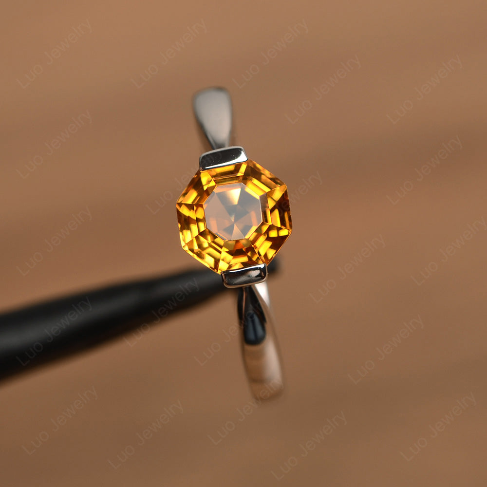 Octagon Cut Citrine Solitaire Engagement Ring - LUO Jewelry