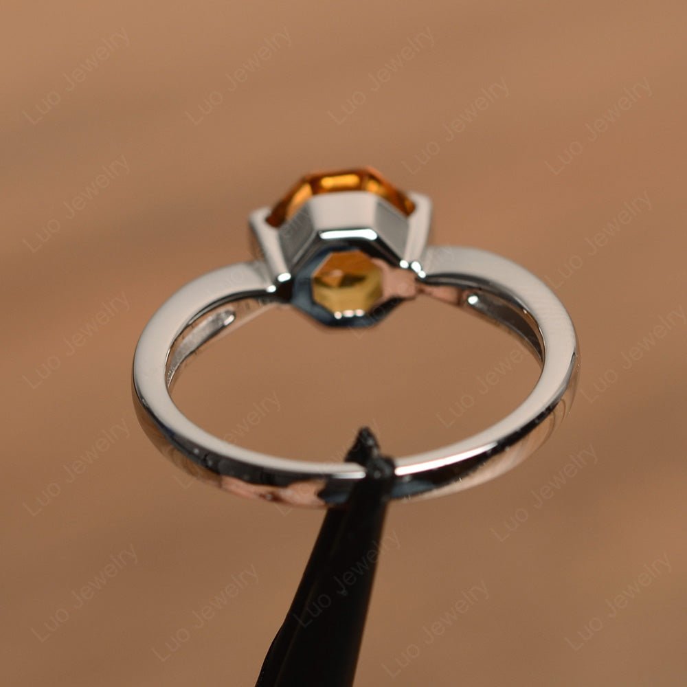 Octagon Cut Citrine Solitaire Engagement Ring - LUO Jewelry