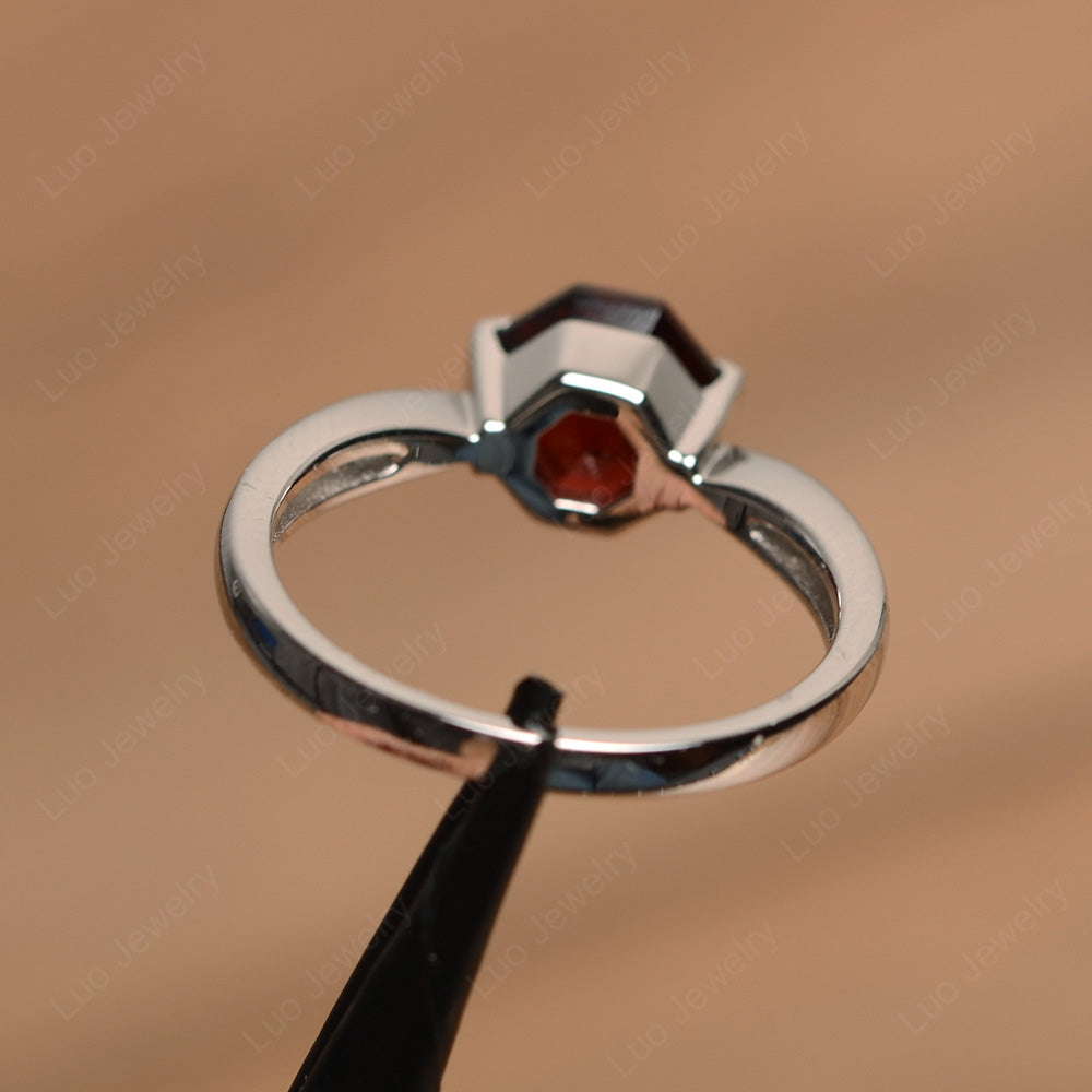 Octagon Cut Garnet Solitaire Engagement Ring - LUO Jewelry