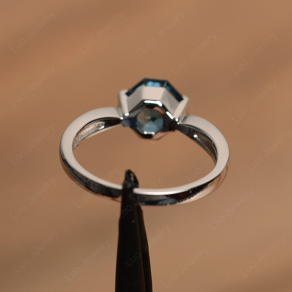 Octagon Cut London Blue Topaz Solitaire Engagement Ring - LUO Jewelry