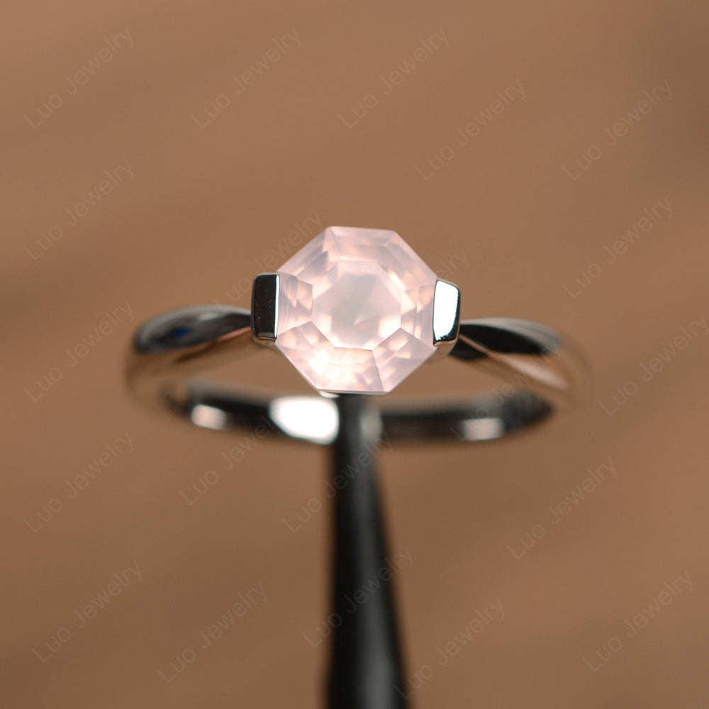 Octagon Cut Rose Quartz Solitaire Engagement Ring - LUO Jewelry