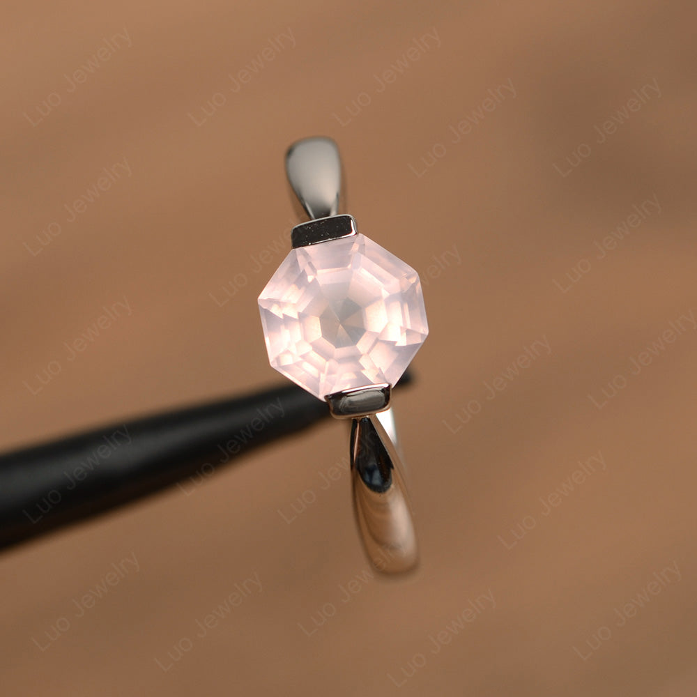 Octagon Cut Rose Quartz Solitaire Engagement Ring - LUO Jewelry
