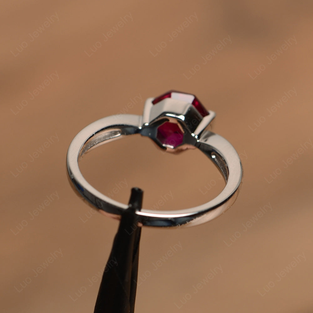 Octagon Cut Ruby Solitaire Engagement Ring - LUO Jewelry