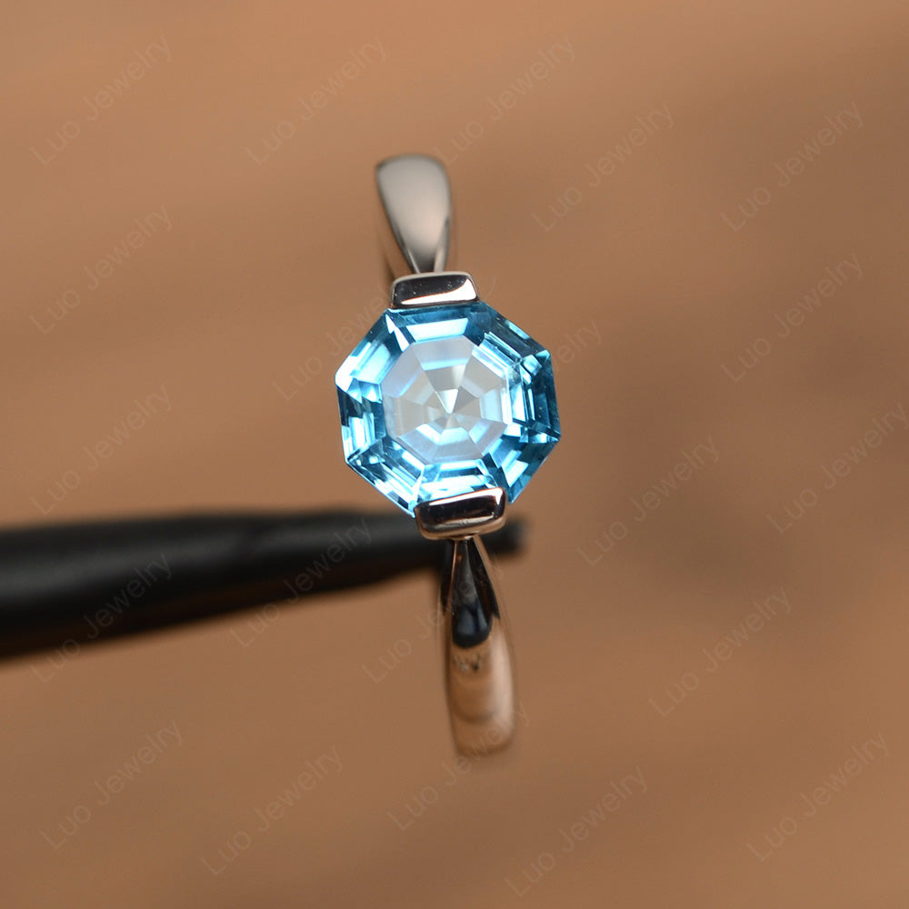 Octagon Cut Swiss Blue Topaz Solitaire Engagement Ring - LUO Jewelry