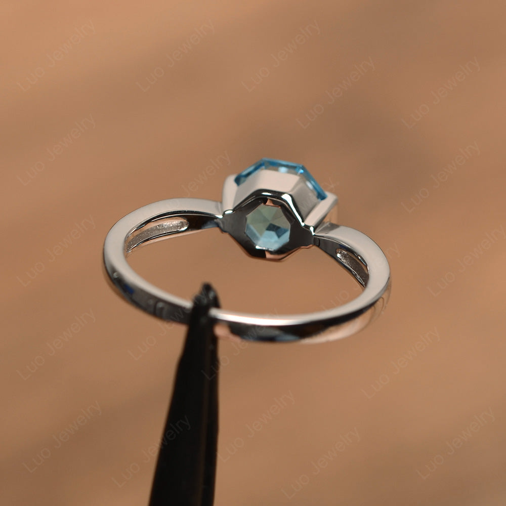 Octagon Cut Swiss Blue Topaz Solitaire Engagement Ring - LUO Jewelry