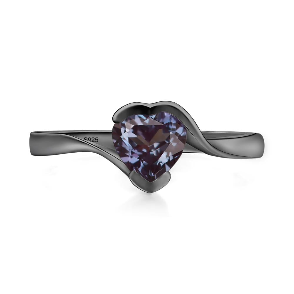Heart Alexandrite Solitaire Engagement Ring - LUO Jewelry #metal_black finish sterling silver