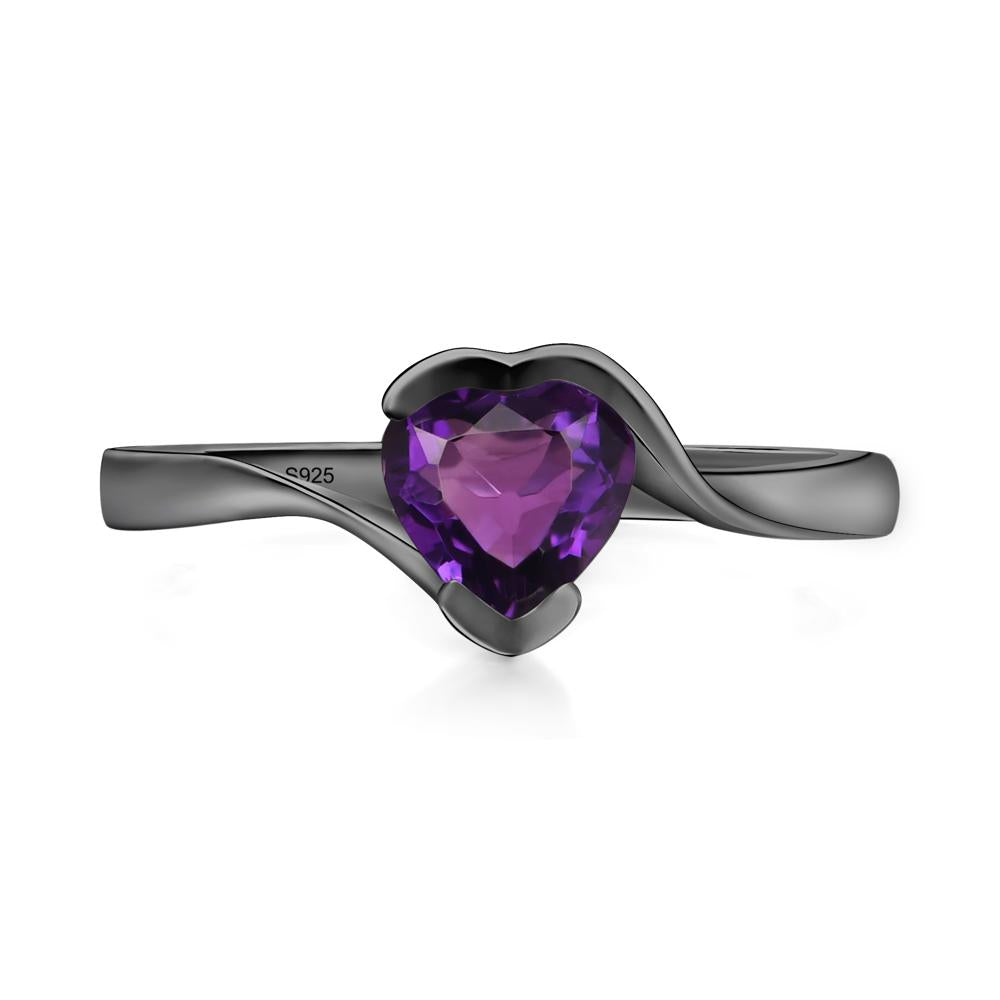 Heart Amethyst Solitaire Engagement Ring - LUO Jewelry #metal_black finish sterling silver