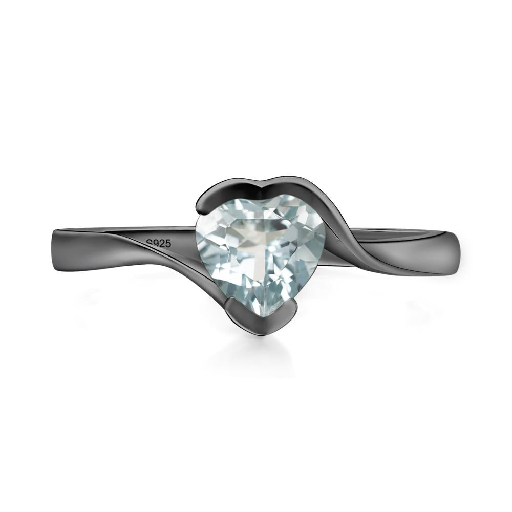 Heart Aquamarine Solitaire Engagement Ring - LUO Jewelry #metal_black finish sterling silver