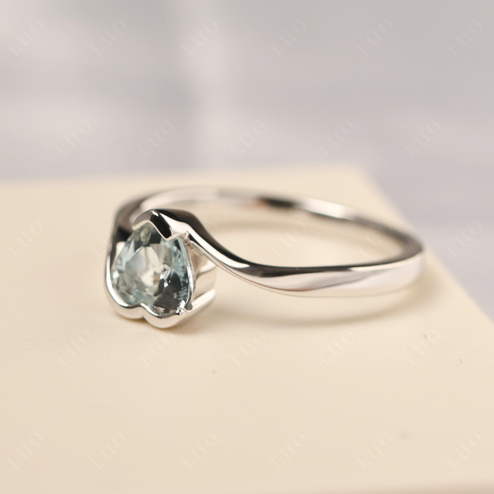 Heart Aquamarine Solitaire Engagement Ring - LUO Jewelry