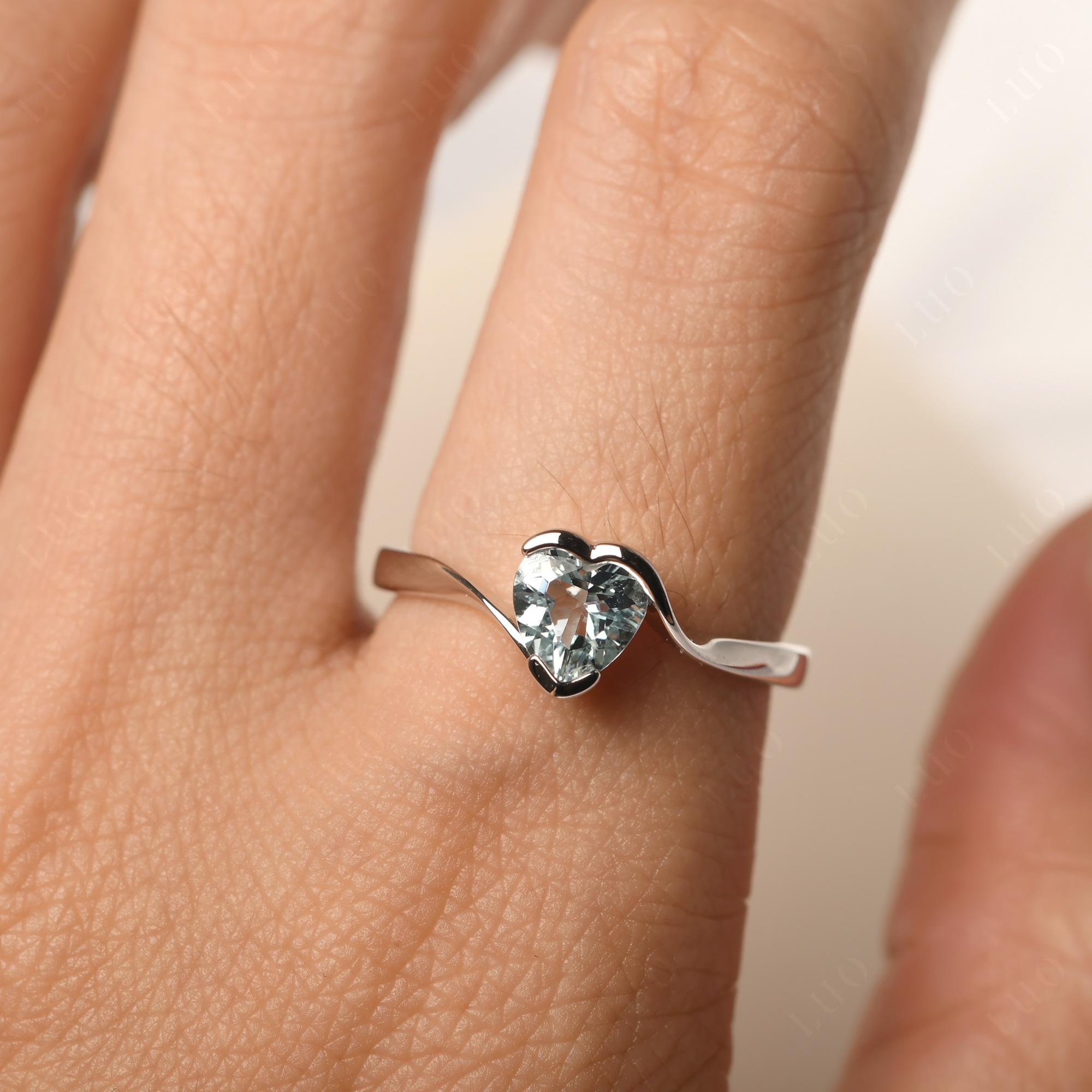 Heart Aquamarine Solitaire Engagement Ring - LUO Jewelry