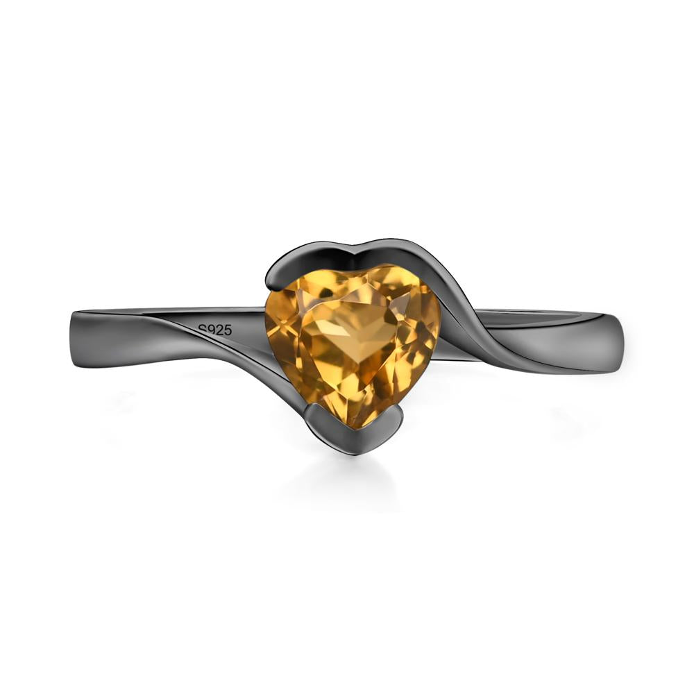 Heart Citrine Solitaire Engagement Ring - LUO Jewelry #metal_black finish sterling silver