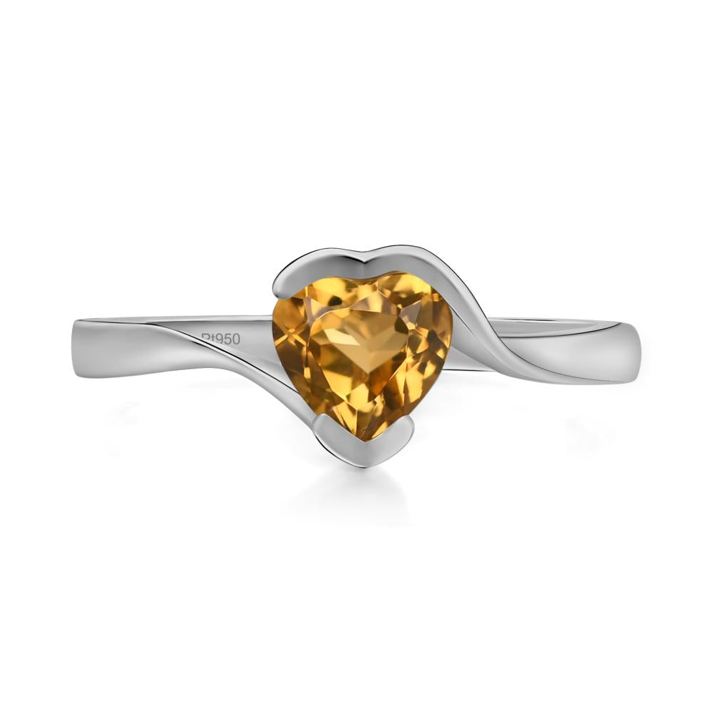 Heart Citrine Solitaire Engagement Ring - LUO Jewelry #metal_platinum