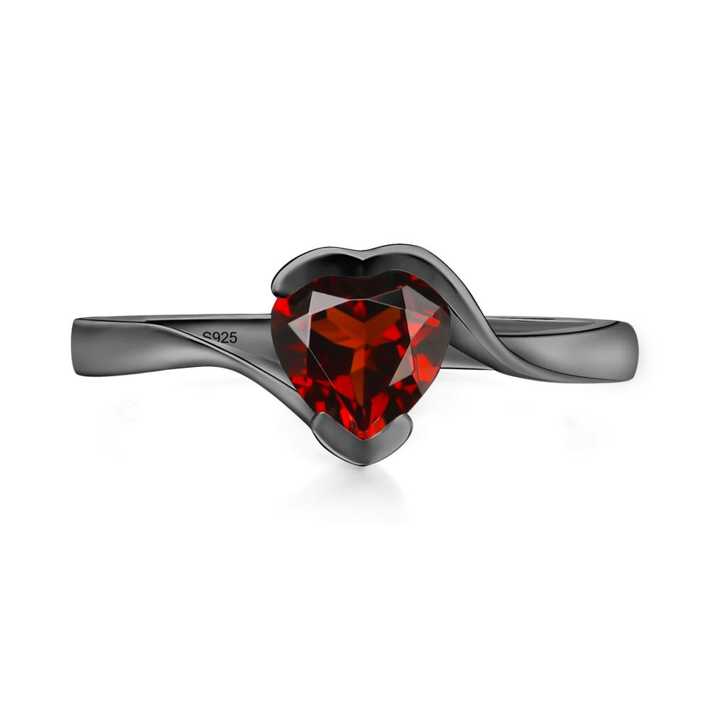 Heart Garnet Solitaire Engagement Ring - LUO Jewelry #metal_black finish sterling silver