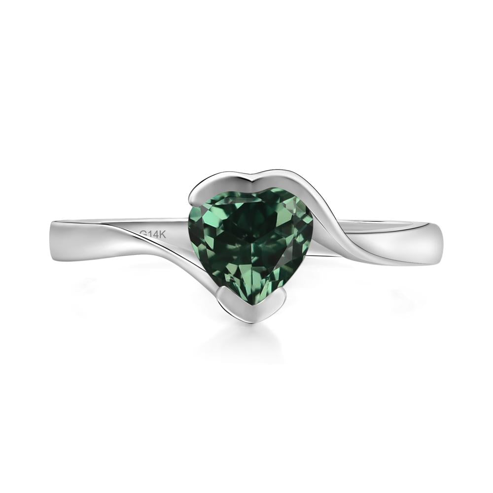 Heart Green Sapphire Solitaire Engagement Ring - LUO Jewelry #metal_14k white gold