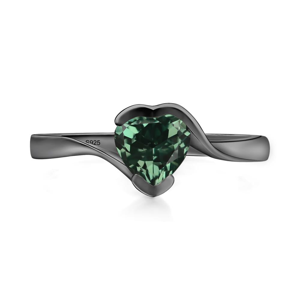 Heart Green Sapphire Solitaire Engagement Ring - LUO Jewelry #metal_black finish sterling silver