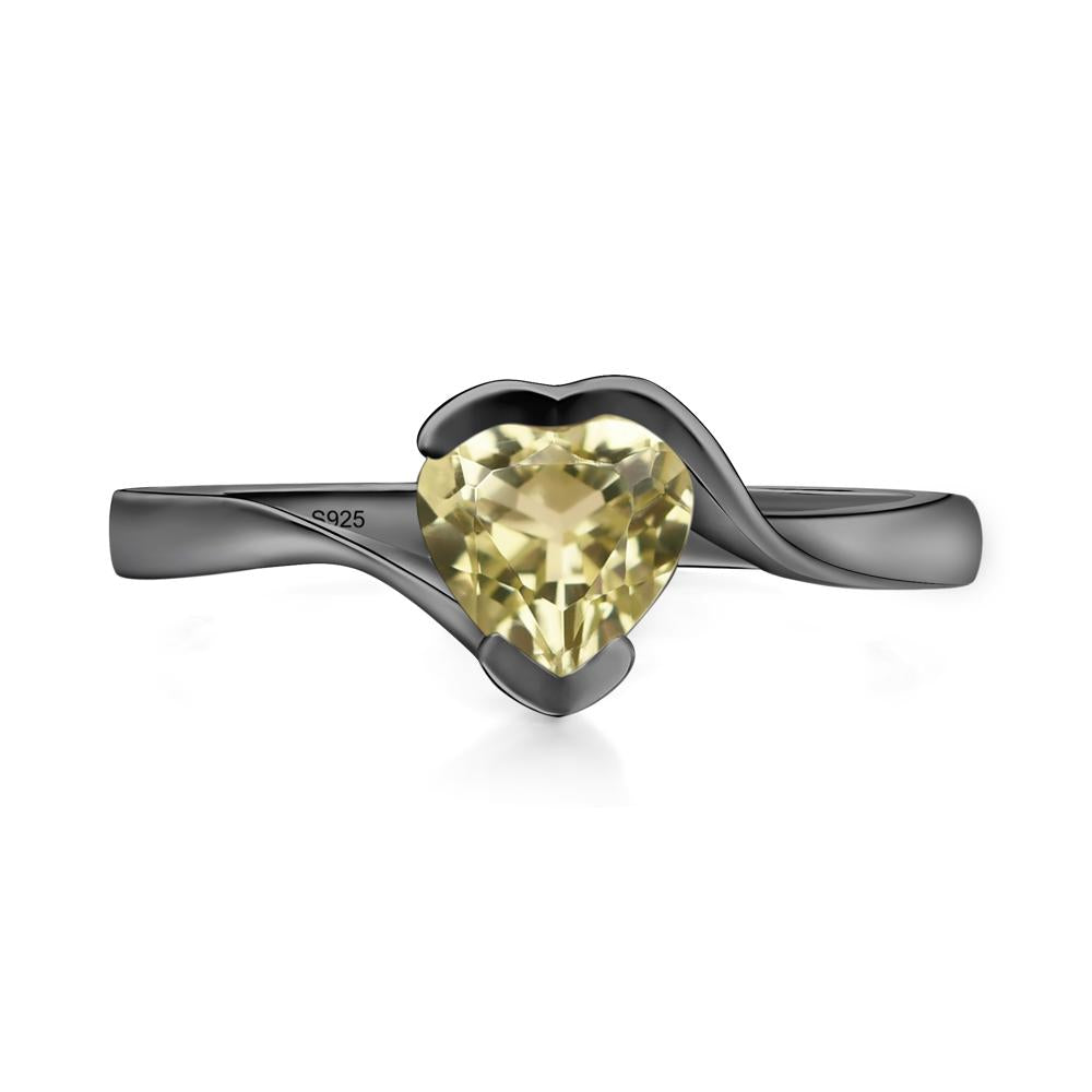 Heart Lemon Quartz Solitaire Engagement Ring - LUO Jewelry #metal_black finish sterling silver