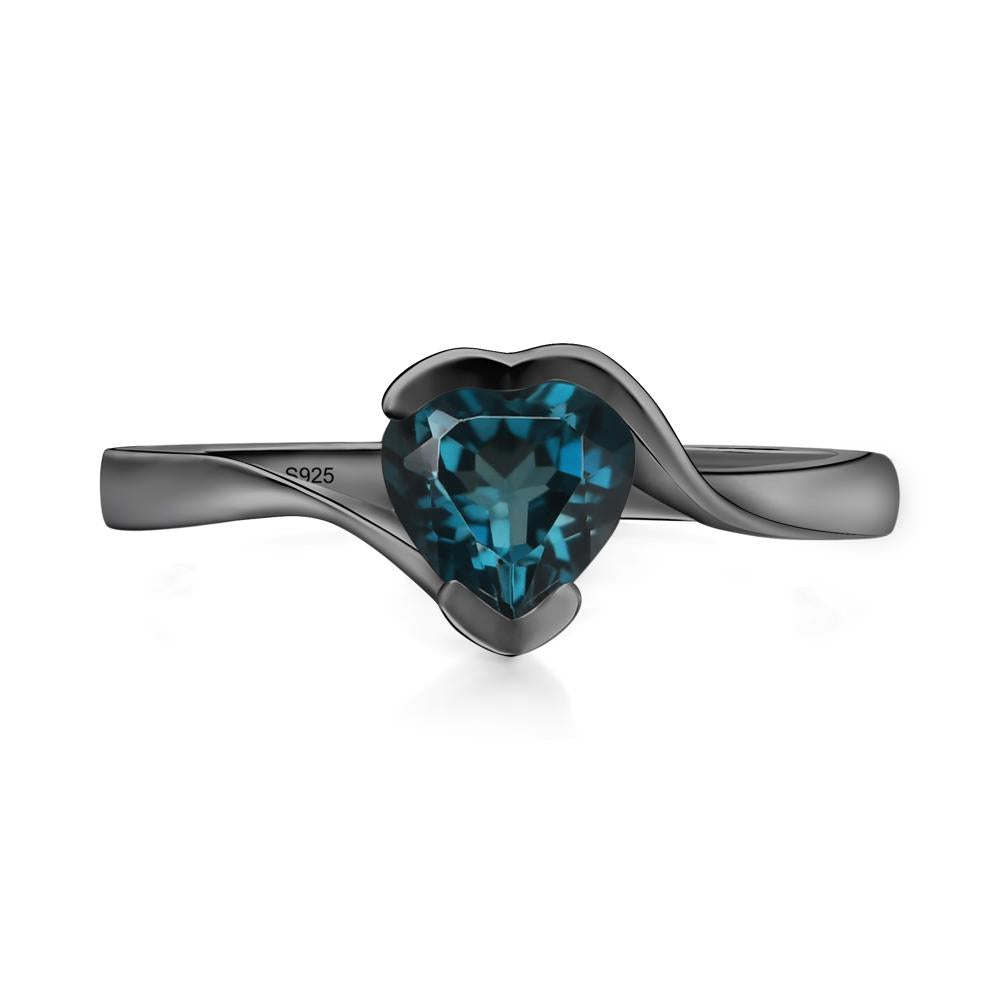 Heart London Blue Topaz Solitaire Engagement Ring - LUO Jewelry #metal_black finish sterling silver