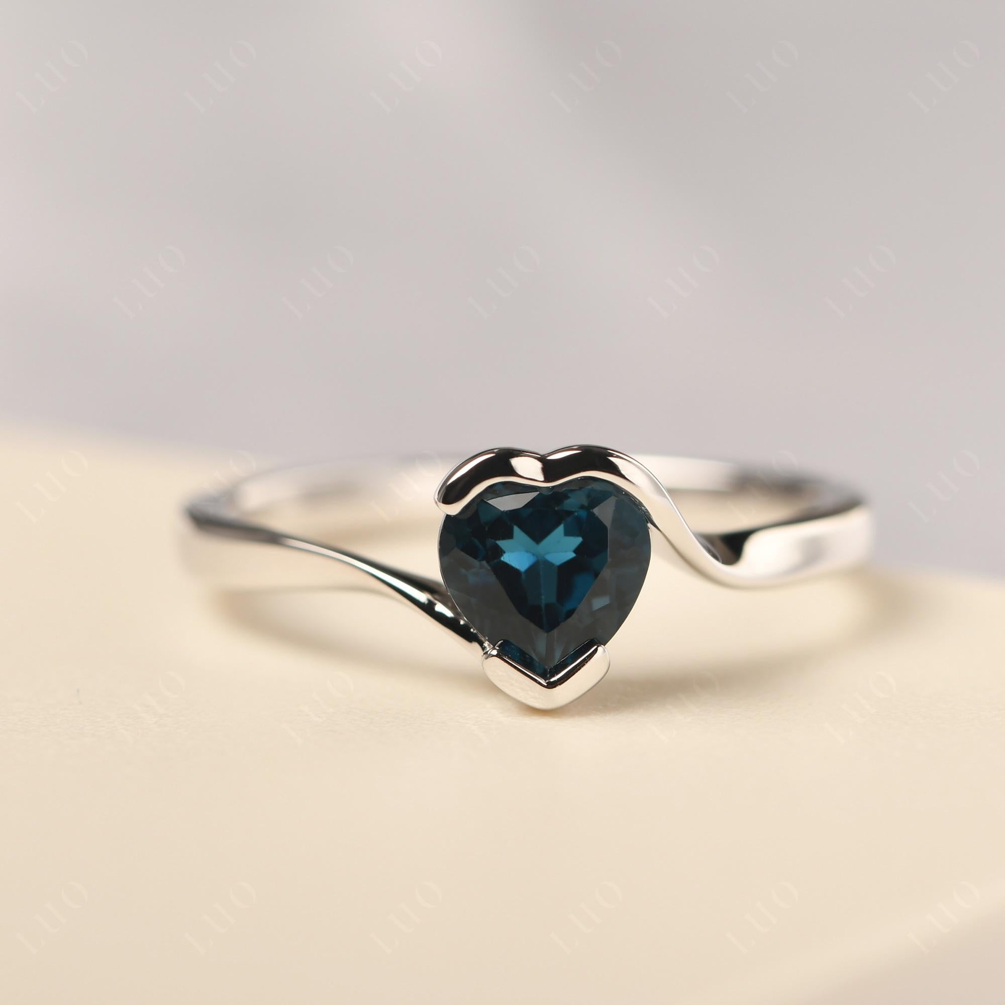 Heart London Blue Topaz Solitaire Engagement Ring - LUO Jewelry