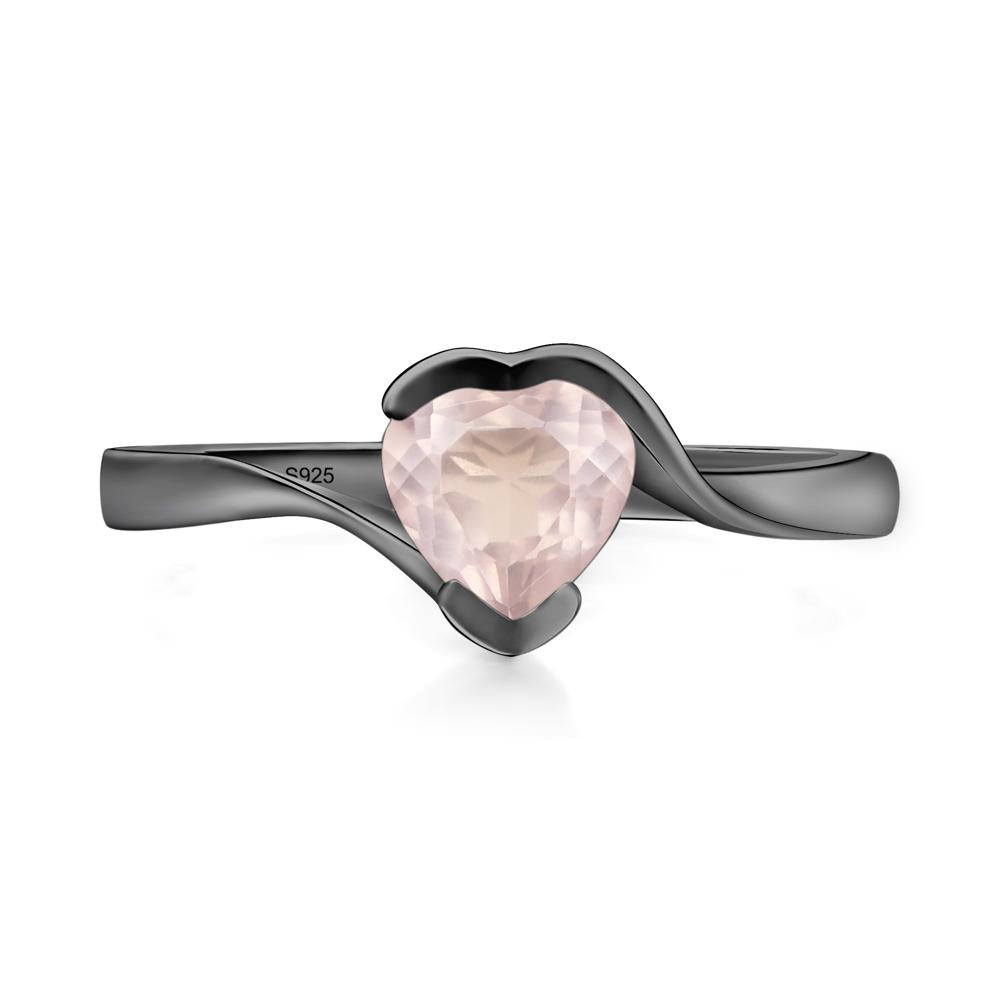 Heart Rose Quartz Solitaire Engagement Ring - LUO Jewelry #metal_black finish sterling silver