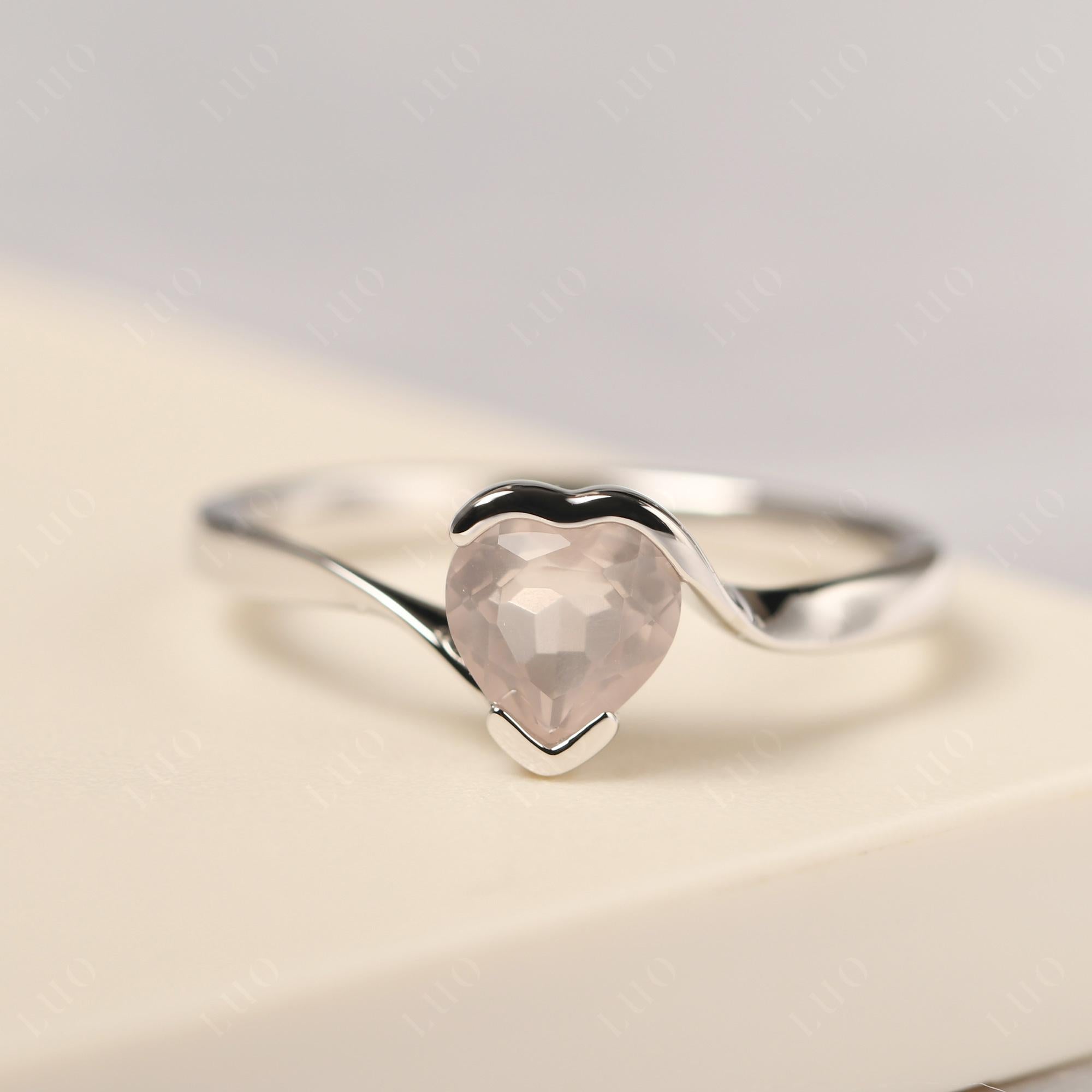 Heart Rose Quartz Solitaire Engagement Ring - LUO Jewelry