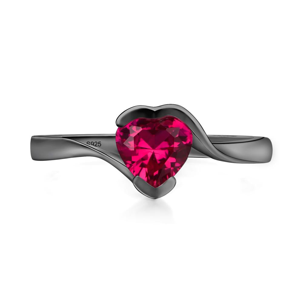 Heart Ruby Solitaire Engagement Ring - LUO Jewelry #metal_black finish sterling silver