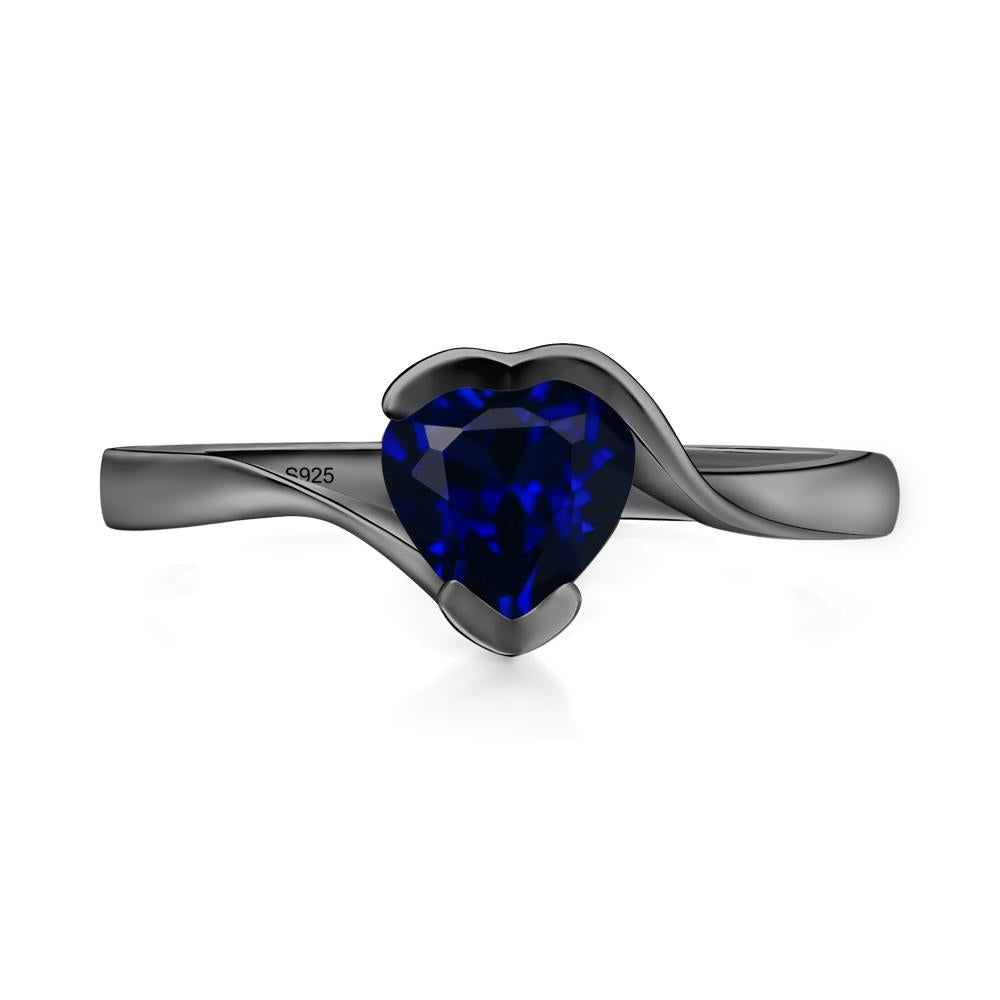 Heart Sapphire Solitaire Engagement Ring - LUO Jewelry #metal_black finish sterling silver