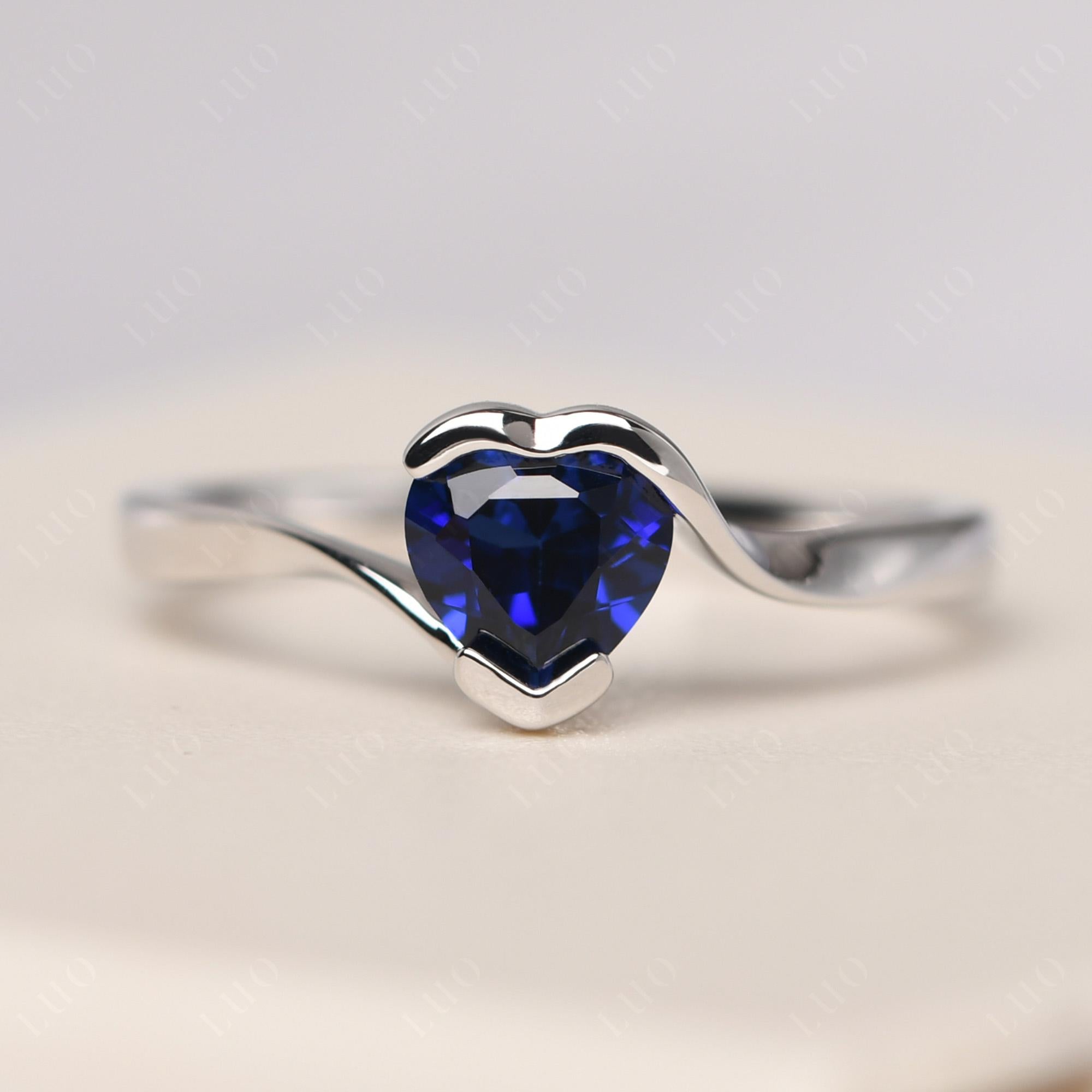 Heart Sapphire Solitaire Engagement Ring - LUO Jewelry