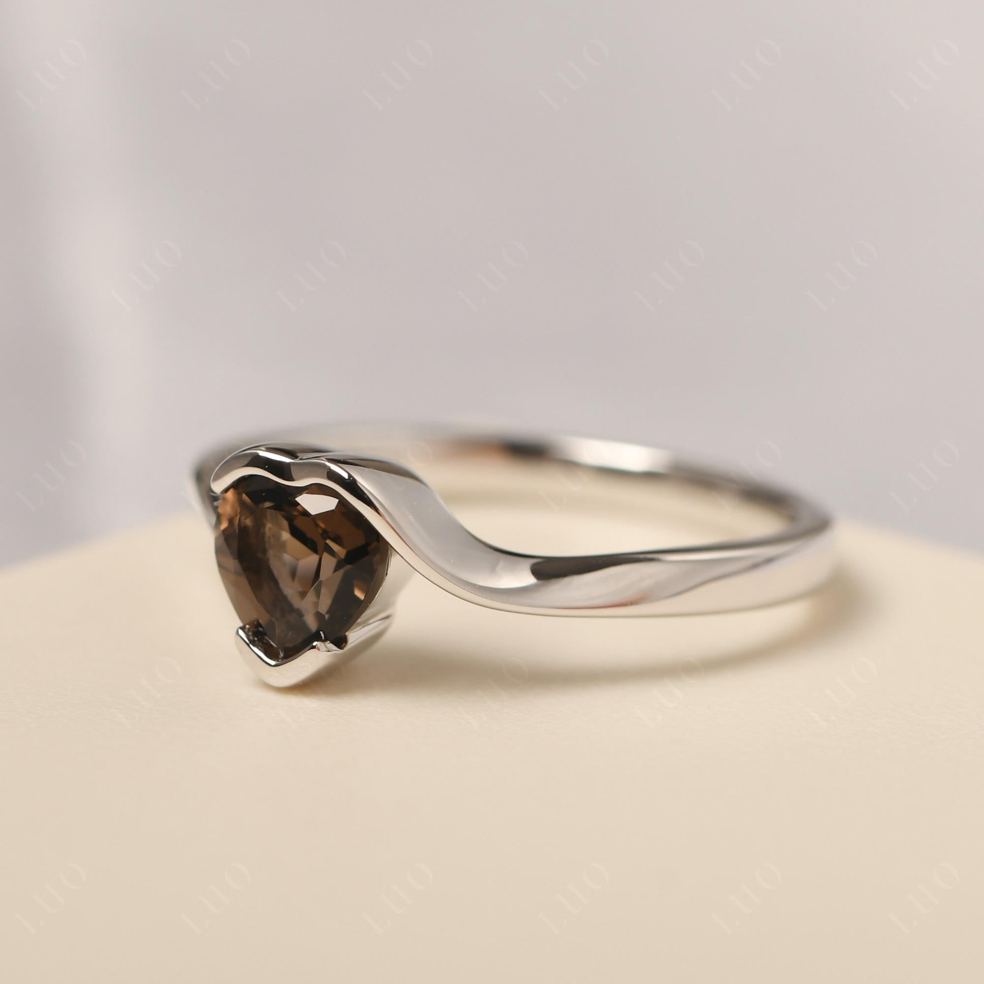 Heart Smoky Quartz Solitaire Engagement Ring - LUO Jewelry