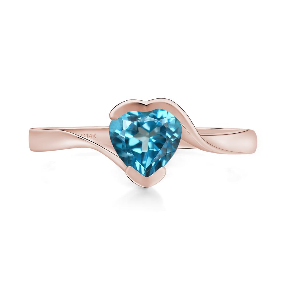 Heart Swiss Blue Topaz Solitaire Engagement Ring - LUO Jewelry #metal_14k rose gold