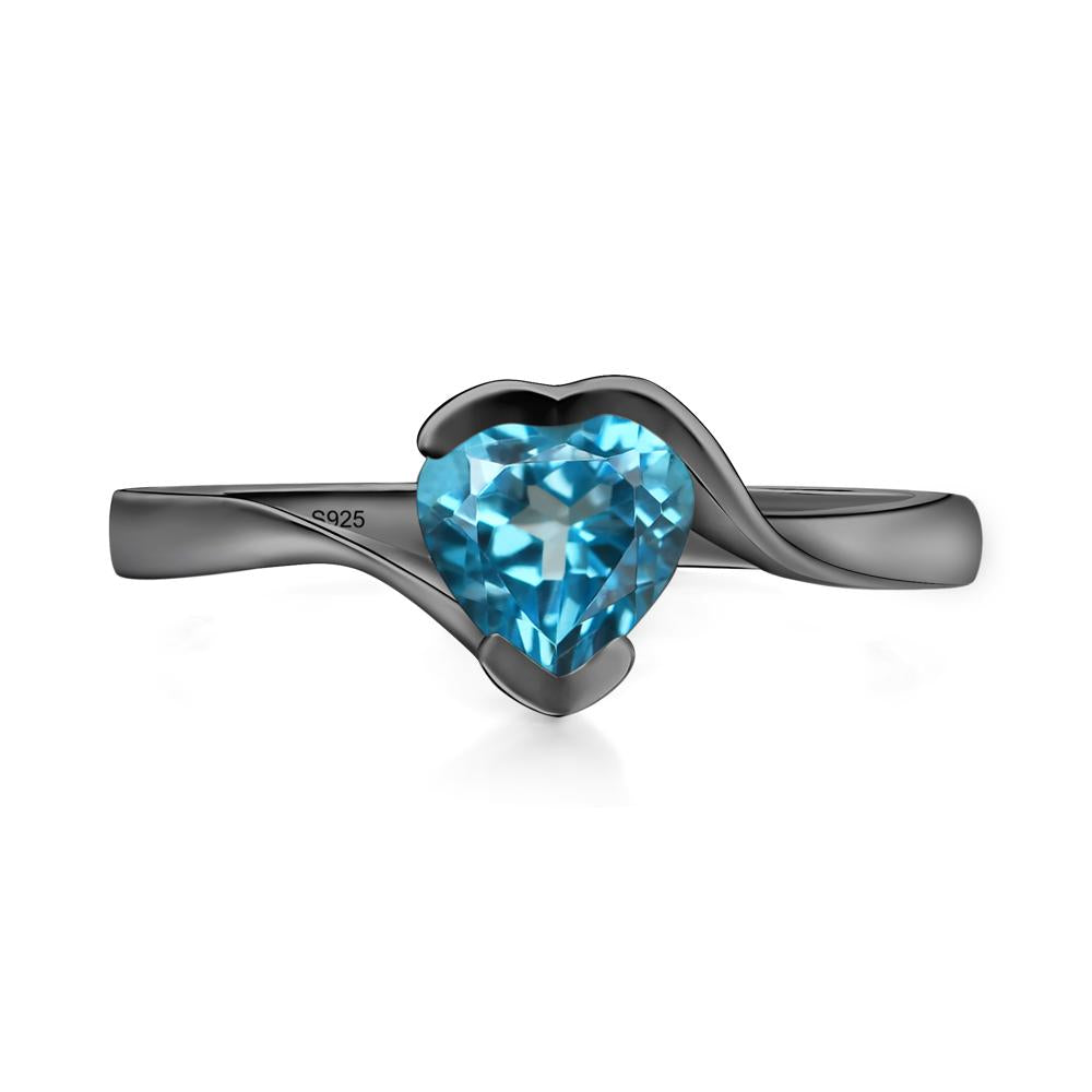 Heart Swiss Blue Topaz Solitaire Engagement Ring - LUO Jewelry #metal_black finish sterling silver