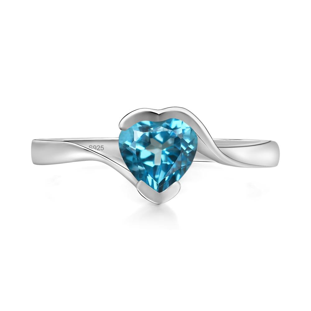 Heart Swiss Blue Topaz Solitaire Engagement Ring - LUO Jewelry #metal_sterling silver