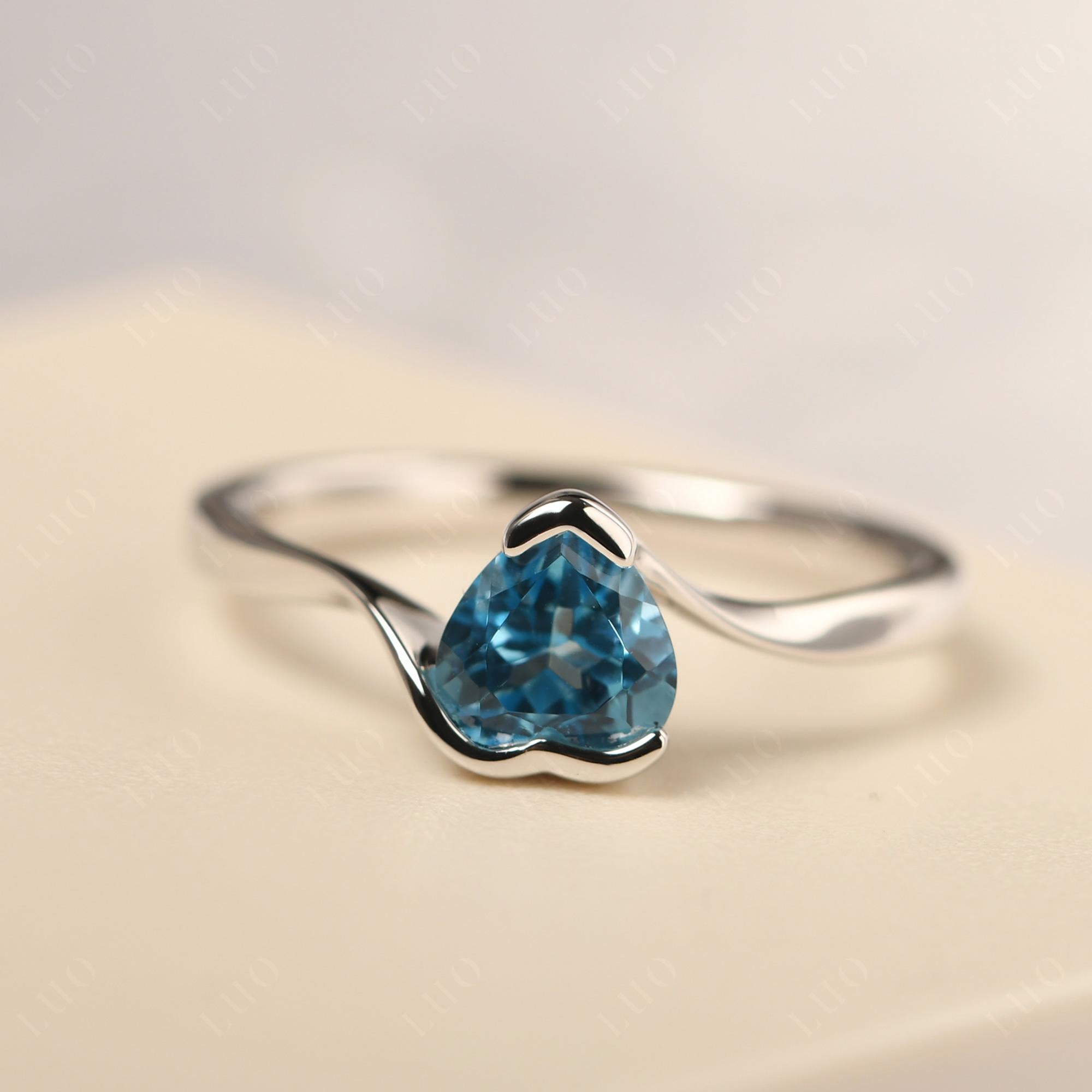 Heart Swiss Blue Topaz Solitaire Engagement Ring - LUO Jewelry