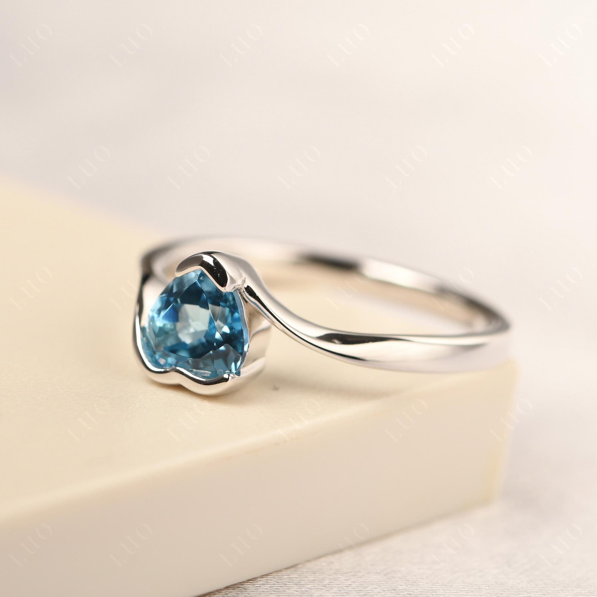 Heart Swiss Blue Topaz Solitaire Engagement Ring - LUO Jewelry
