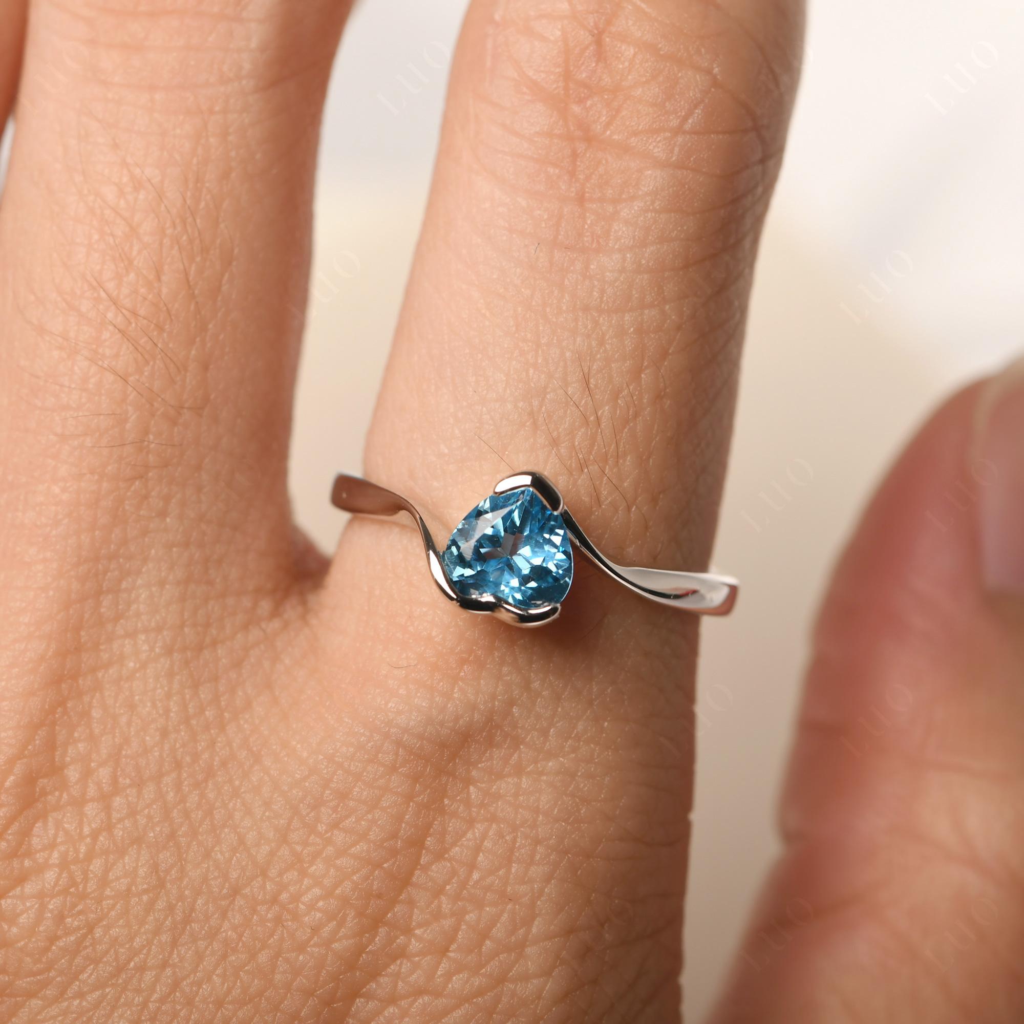 Heart Swiss Blue Topaz Solitaire Engagement Ring - LUO Jewelry