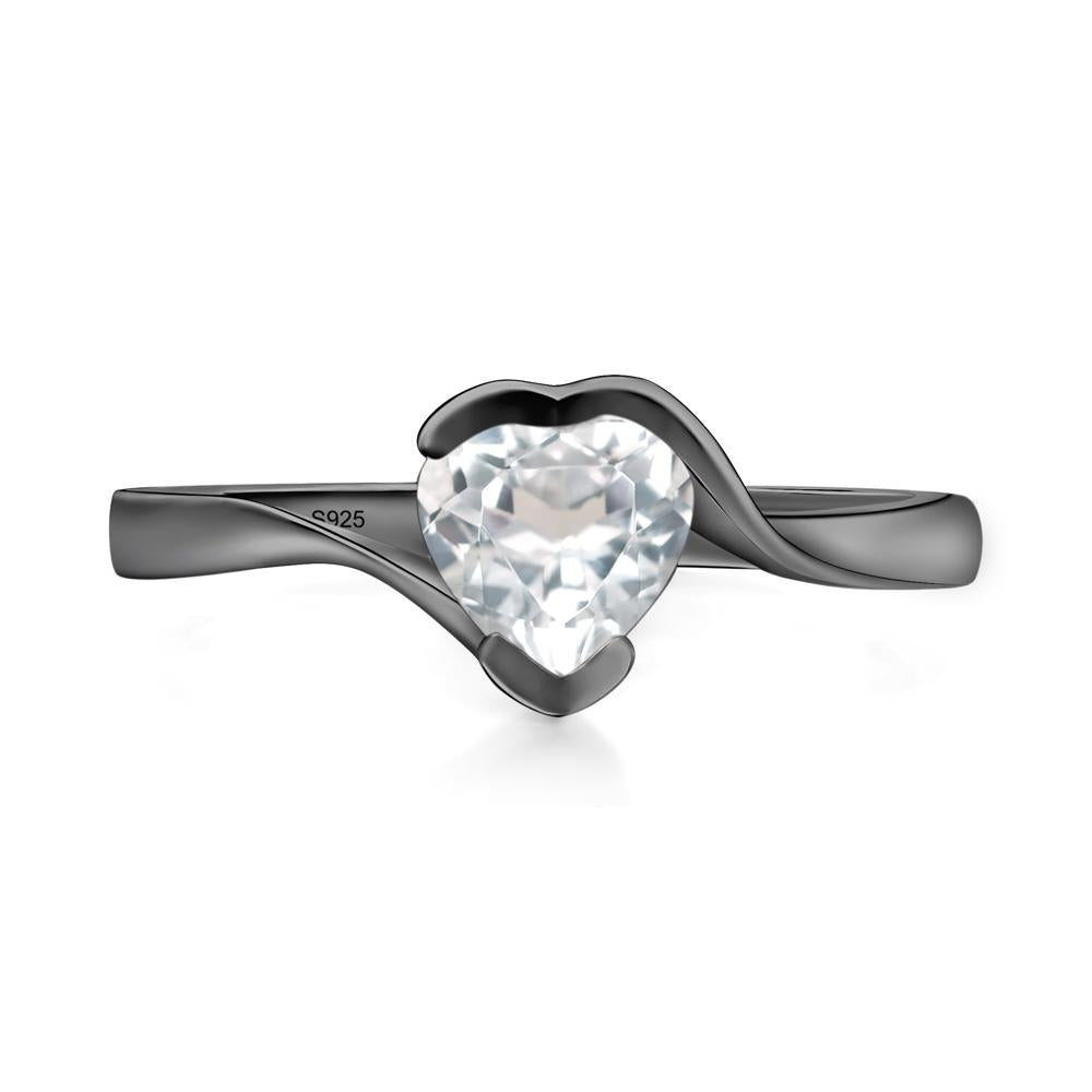 Heart White Topaz Solitaire Engagement Ring - LUO Jewelry #metal_black finish sterling silver