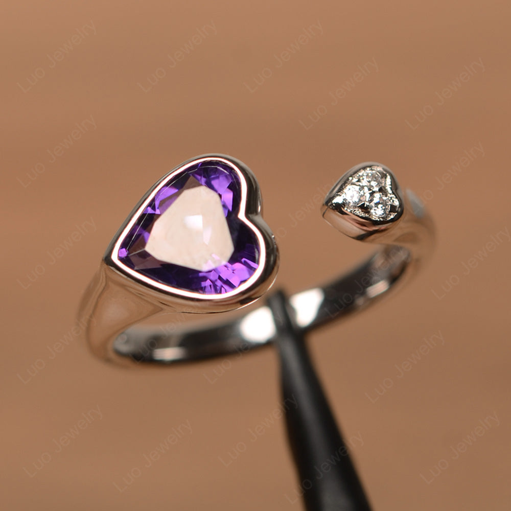 Heart Shaped Amethyst Engagement Open Ring - LUO Jewelry