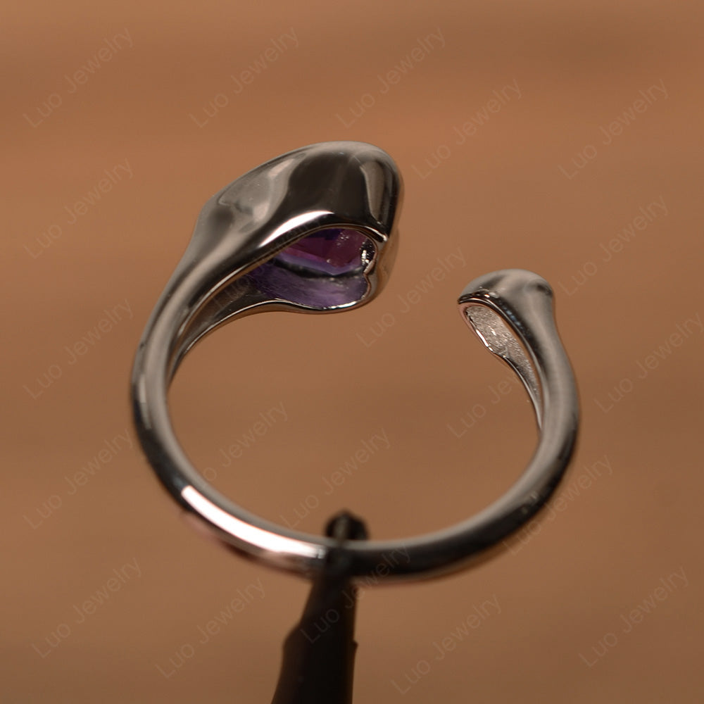 Heart Shaped Amethyst Engagement Open Ring - LUO Jewelry