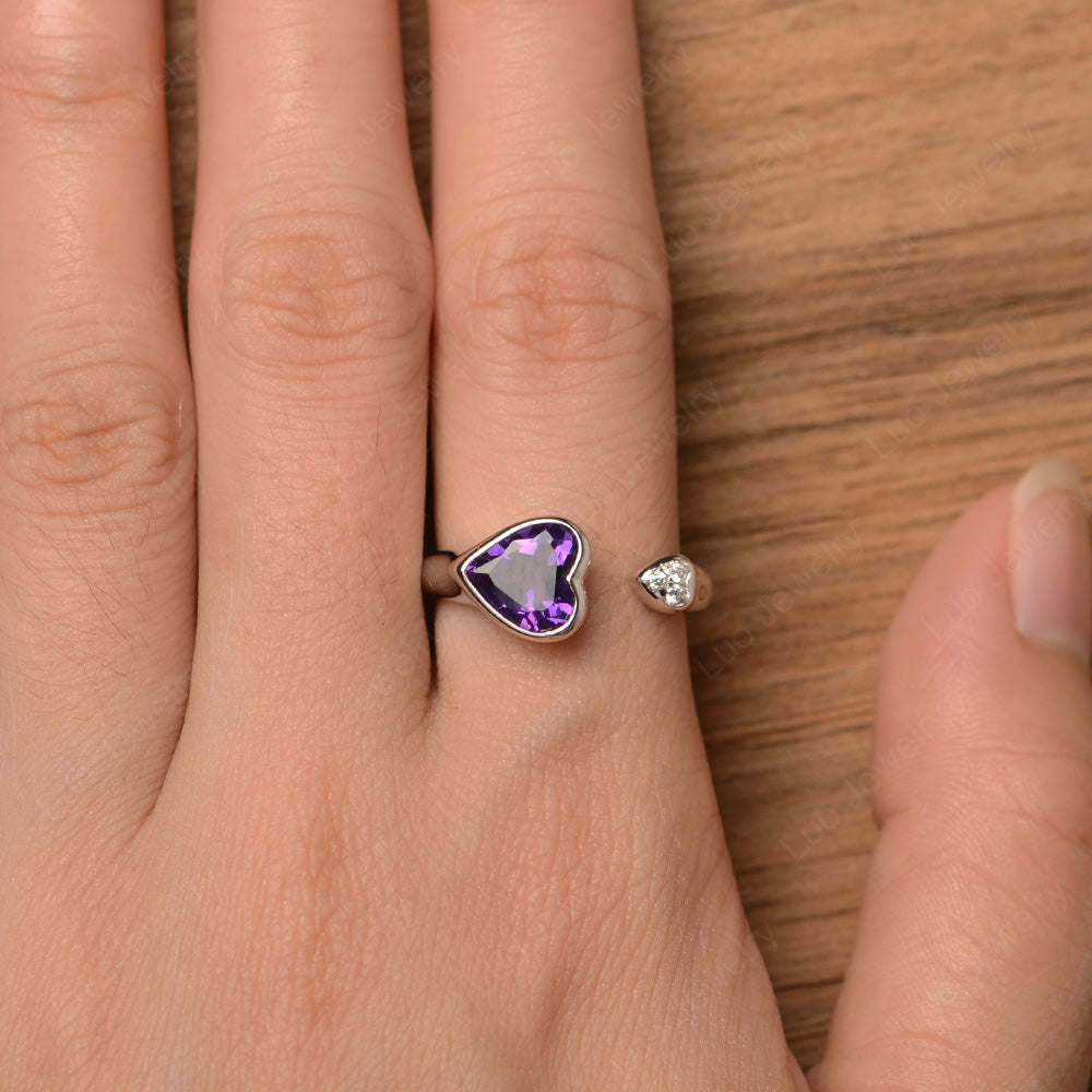 Heart Shaped Amethyst Engagement Open Ring - LUO Jewelry