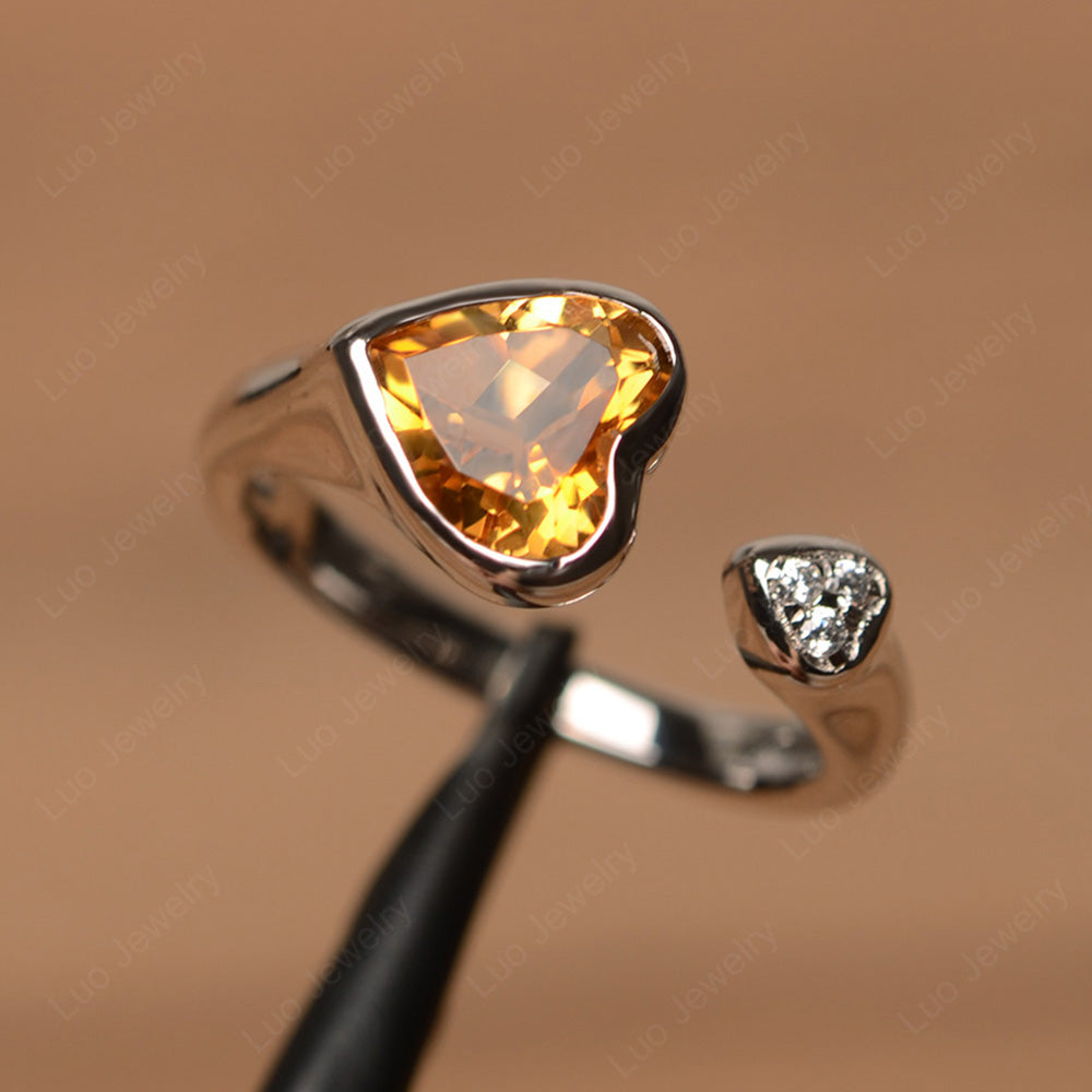 Heart Shaped Citrine Engagement Open Ring - LUO Jewelry