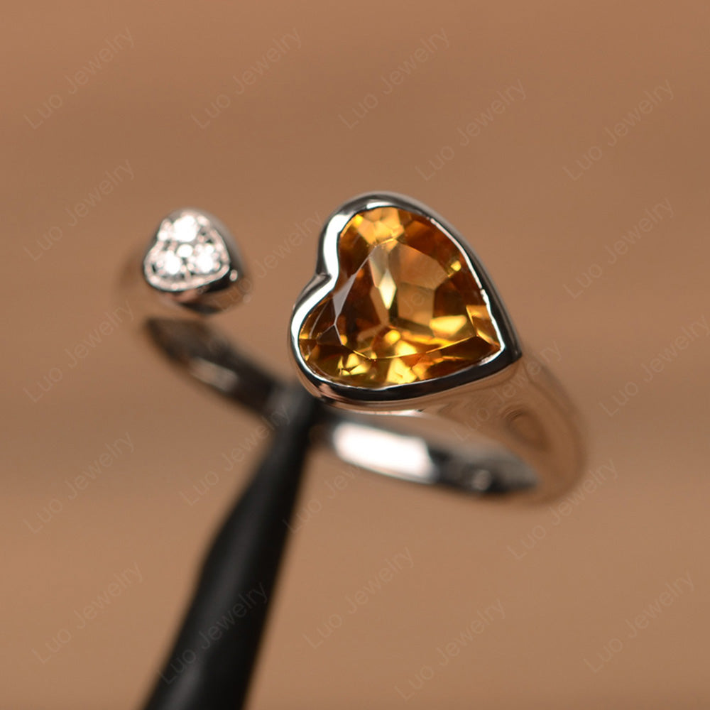 Heart Shaped Citrine Engagement Open Ring - LUO Jewelry