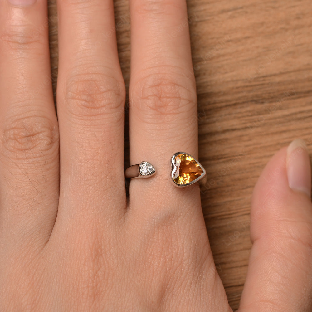 Heart Shaped Citrine Engagement Open Ring - LUO Jewelry