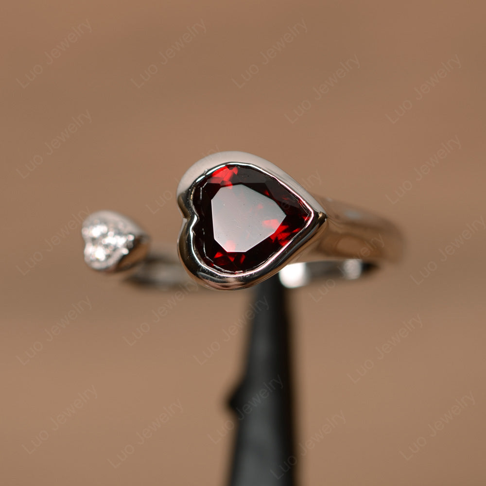 Heart Shaped Garnet Engagement Open Ring - LUO Jewelry