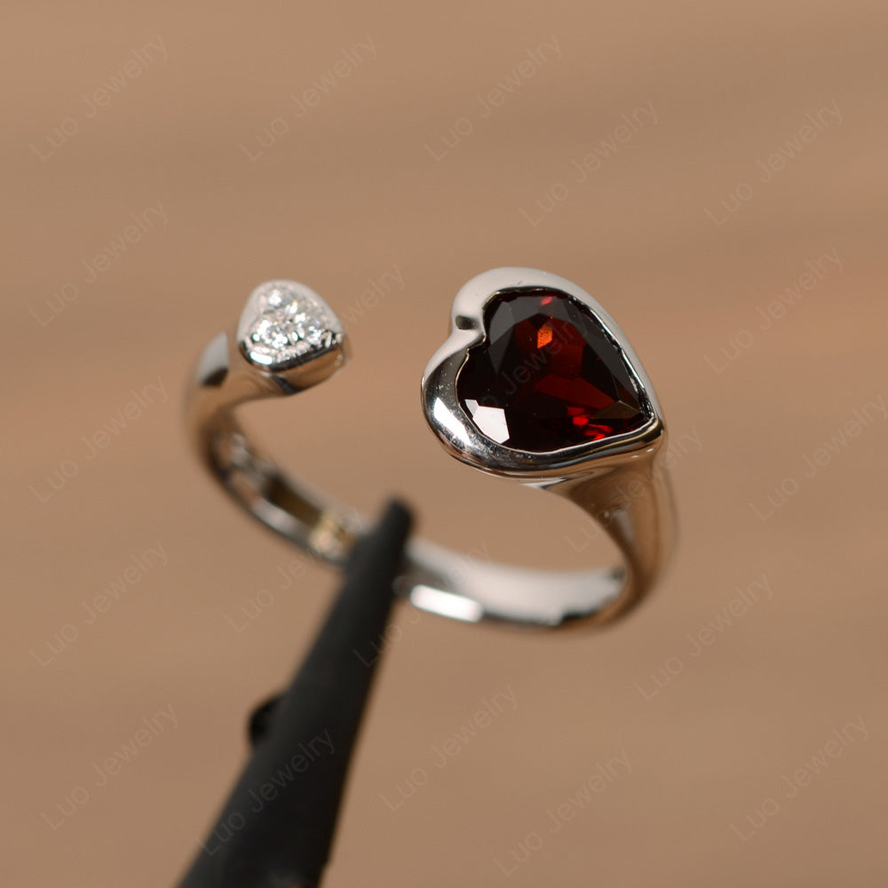 Heart Shaped Garnet Engagement Open Ring - LUO Jewelry